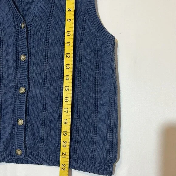 Vintage L.L.Bean Linen Cotton Blend Knit Sweater Vest Women’s Medium Blue Button - Picture 5 of 7